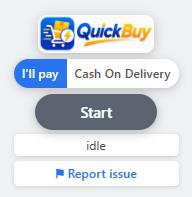 The QuickBuy controls on a Flipkart product page: Start and Stop buttons, payment mode toggle, and a countdown to the next stock check.